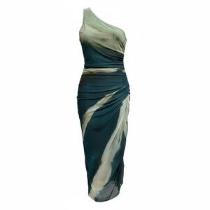 SHEIN Curve One Shoulder Ruched Mesh Midi Dress 0XL Green Bodycon
